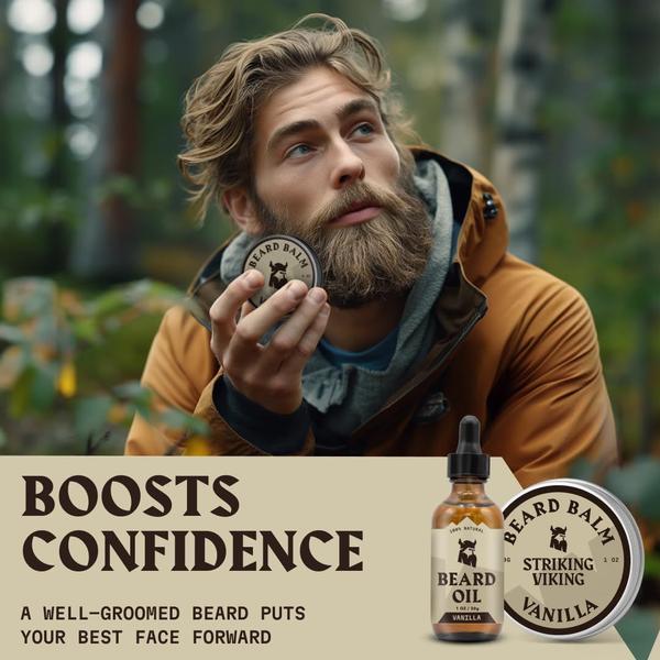 Imagem de Óleo e bálsamo impressionantes para barba Viking  Condicionador Leave in Beard  Doma, estiliza, suaviza e hidrata barbas e bigodes  Feito com óleos de argão e jojobo totalmente naturais e orgânicos e baunilha