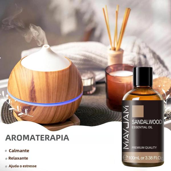 Óleo Essencial de Sândalo, Lavanda, Eucalipto e Baunilha (100ml) com Conta-Gotas Imagem de Óleo Essencial de Sândalo, Lavanda, Eucalipto e Baunilha (100ml) com Conta-Gotas