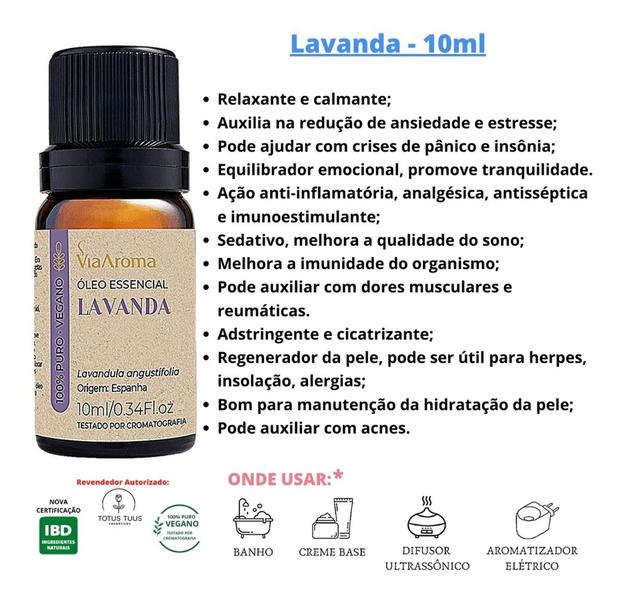Óleo Essencial Lavanda 100% Puro Natural Via Aroma 3unidades Imagem de Óleo Essencial Lavanda 100% Puro Natural Via Aroma 3unidades