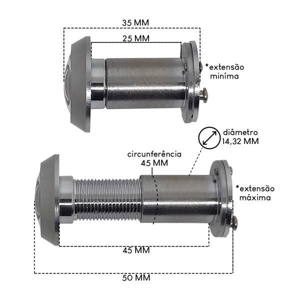 Imagem de Olho Mágico Para Porta Madeira Visor Inox Escovado Stam 180