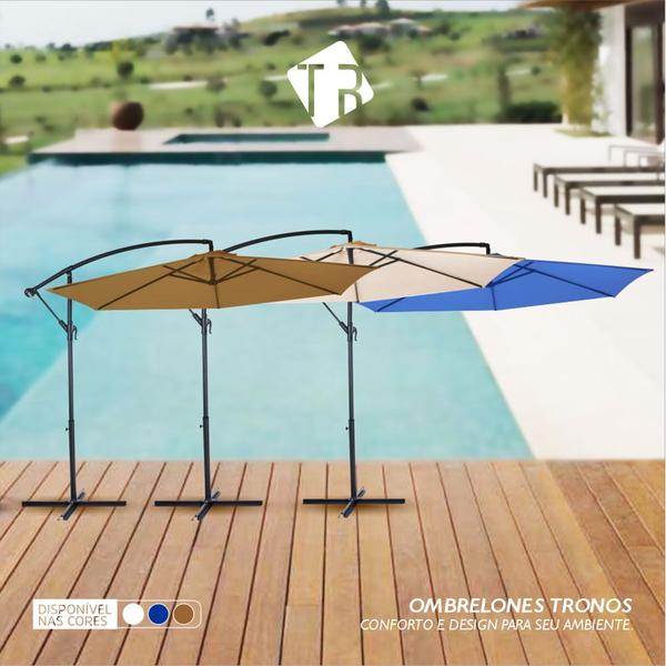 Imagem de Ombrelone 3m Lateral Aço Galvanizado Azul Tronos - Jardin, Piscina, Praia