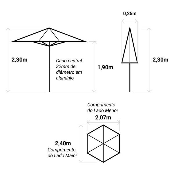 Imagem de Ombrelone Central Cinza - 2,40m de diâmetro - em alumínio - para Areia ou Grama - Persianet