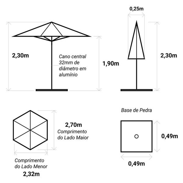 Imagem de Ombrelone Central Marrom - 2,70m de diâmetro - em alumínio - Com Base - Persianet