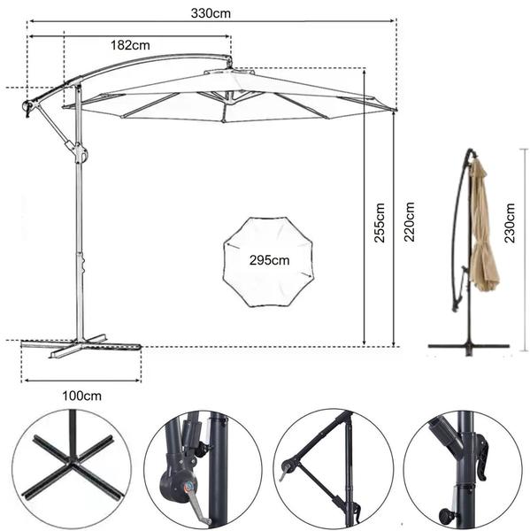 Imagem de Ombrelone com base para Piscina 3 metros Lateral Suspenso Kauai Bege - AMZ