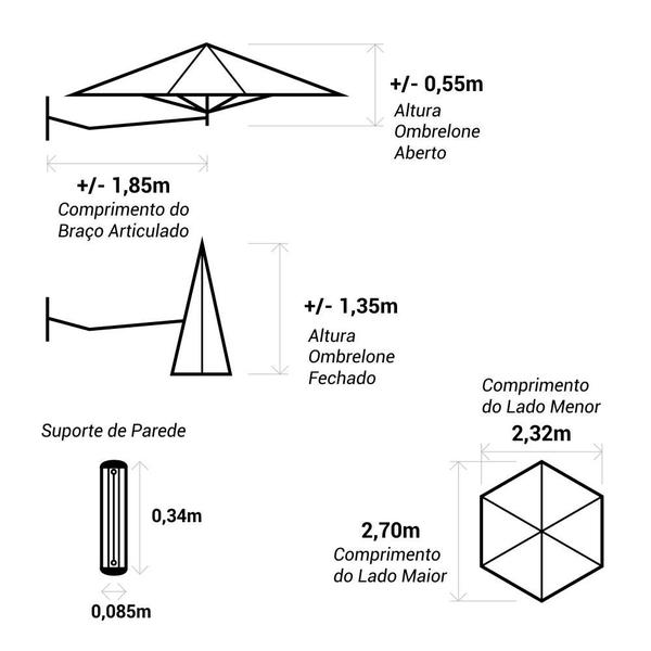 Imagem de Ombrelone de Parede Preto - 3,00m de diâmetro - em alumínio - Guarda-Sol - Persianet