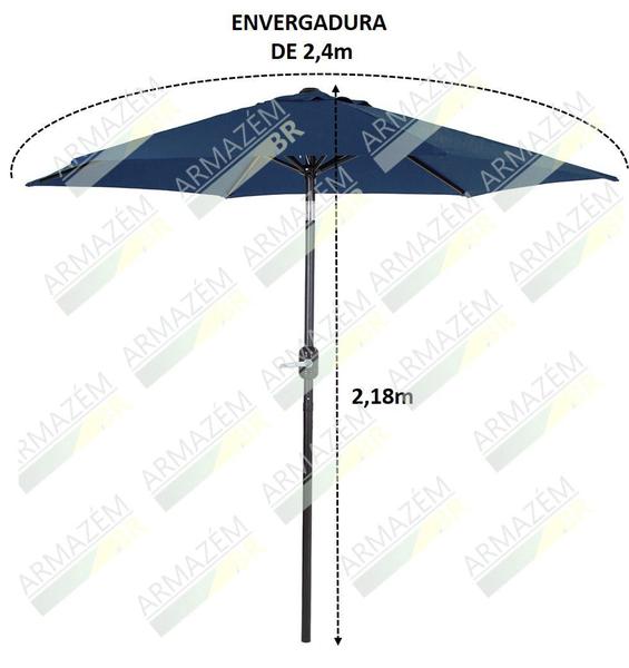 Imagem de Ombrelone Guarda Sol 2,4 Metros Aluminio Manivela Articulado Jardim Piscina - Mor