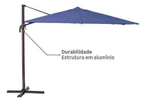 Imagem de Ombrelone Guarda Sol Alumínio Quadrado 285x285cm 360º - Azul