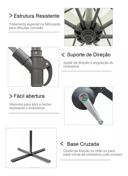 Imagem de Ombrelone Guarda Sol Reforçado com 8 Hastes  Lateral 3 Metros Bege  Praia Jardim 