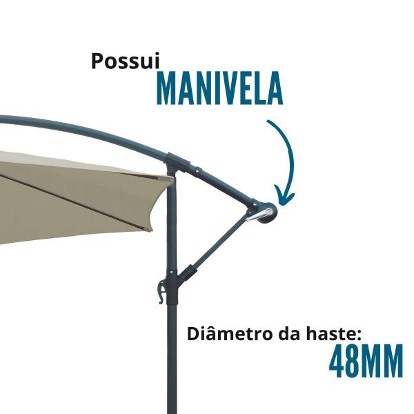 Imagem de Ombrelone Lateral Articulado Alumínio 3,5m Branco Off White Grande Praia Piscina com Base Importway