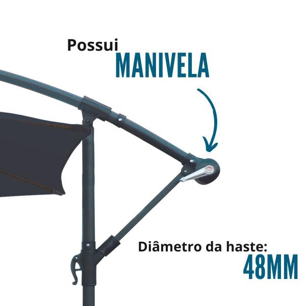 Imagem de Ombrelone Lateral Articulado Alumínio 3,5m Grande Praia Piscina Jardim com Base Importway Iwobl-350