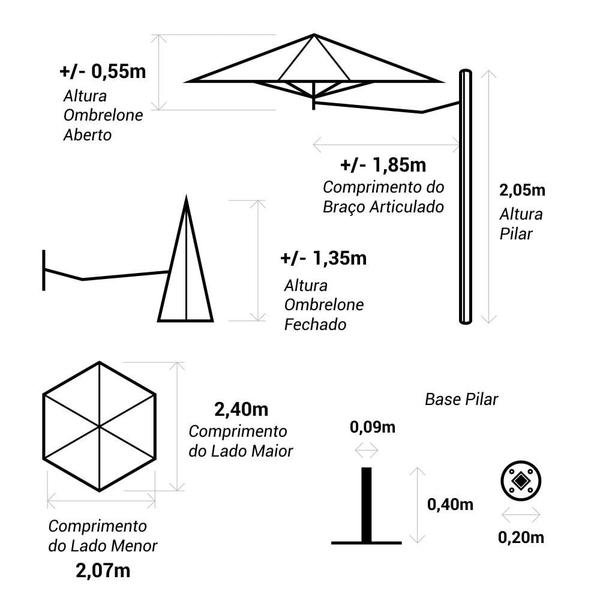 Imagem de Ombrelone Lateral Azul Marinho - 2,40m de diâmetro - em alumínio - para Fixação no Piso - Persianet