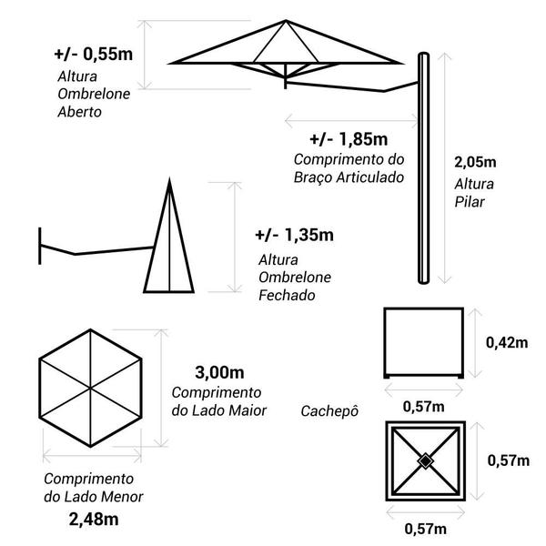 Imagem de Ombrelone Lateral Azul Marinho - 3,00m de diâmetro - em alumínio - Base Cachepô - Persianet