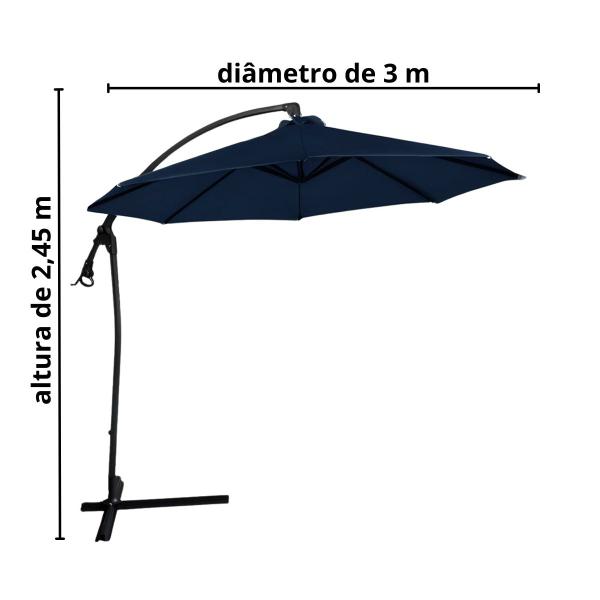 Imagem de Ombrelone Lateral Suspenso 3 Metros Jardim com Base e Manivela Azul Importway Iwoblb-300 Az