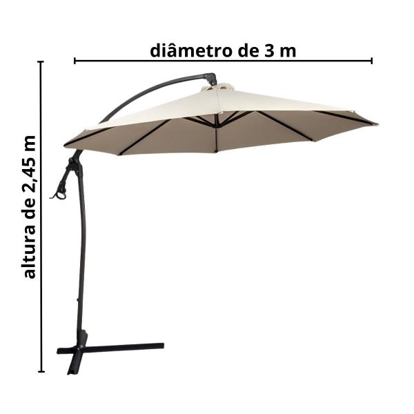 Imagem de Ombrelone Lateral Suspenso 3 Metros Jardim com Base e Manivela Importway Iwoblb-300