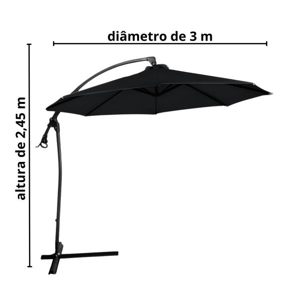 Imagem de Ombrelone Lateral Suspenso 3 Metros Jardim com Base e Manivela Importway Iwoblb-300