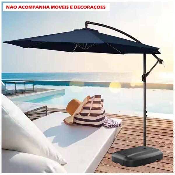 Imagem de Ombrelone Lateral Suspenso 3m Kauai Azul Com Base Plástica 55L Jardim Piscina - AMZ