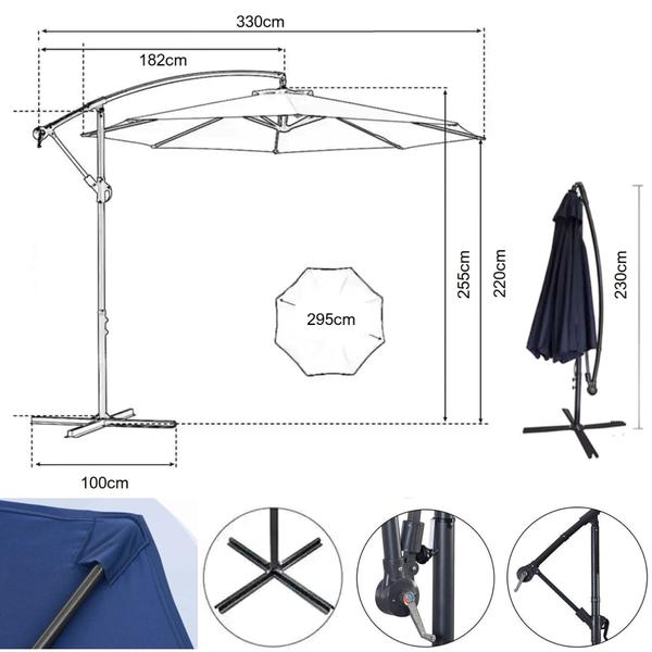 Imagem de Ombrelone Lateral Suspenso 3m Kauai Azul Com Base Plástica 55L Jardim Piscina - AMZ