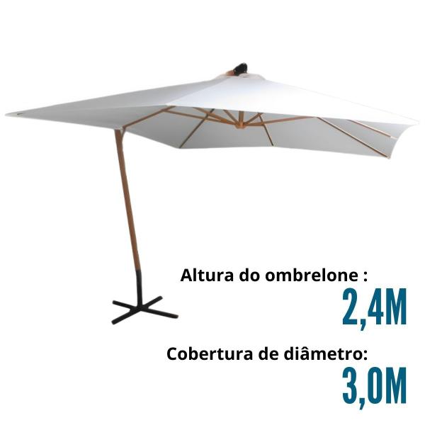 Imagem de Ombrelone Lateral Suspenso Estrutura Madeira 3m Gigante Manivela Jardim Importway Iwoblm-300