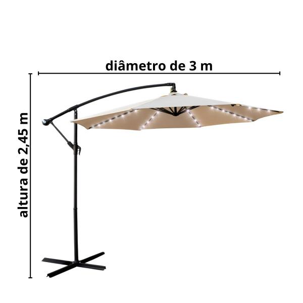 Imagem de Ombrelone Lateral Suspenso Jardim 3 metros com Led Alumínio Manivela Branco Importway Iwobll-300 BR