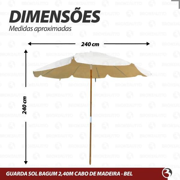 Imagem de Ombrelone Madeira Redondo Haste Central 2,40 Metros C/ Abas - BEGE