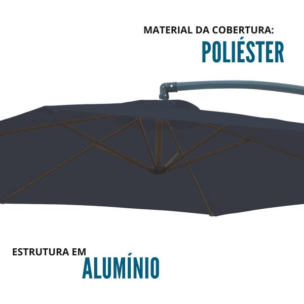 Imagem de Ombrelone Suspenso 3,0m Alumínio Com Capa Importway Azul - IWOBLC3AZ