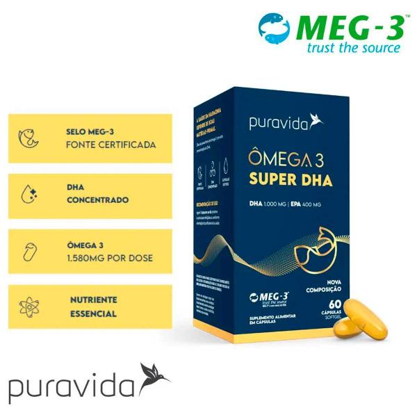 Imagem de Ômega 3 - 1000mg Dha 400 Epa Certificado (60 Caps) - Pura Vida