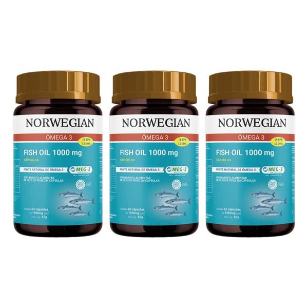 Imagem de Ômega 3 1000MG Norwegian 60 capsulas   kit com  3 UNIDADES