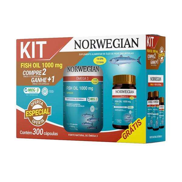 Imagem de Ômega 3 1000mg Norwegian KIT com 3 produtos