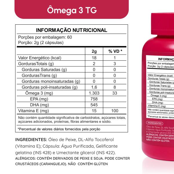 Imagem de Ômega 3 1000mg TG - Importado e Rico EPA DHA Com Selo IFOS e Vitamina E de 120 cápsulas Vhita 2 unidades