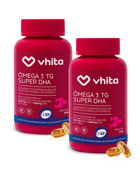 Imagem de Ômega 3 DHA 1000mg Com Vitamina E Rico Em DHA - Tecnologia TG e Selo IFOS 60 cápsulas  Vhita 2 unidades