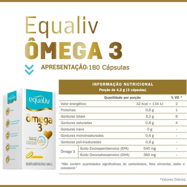 Imagem de Ômega 3 - EPA e DHA 1000mg - Melhor Custo Benefício - 180 Cápsulas - Equaliv