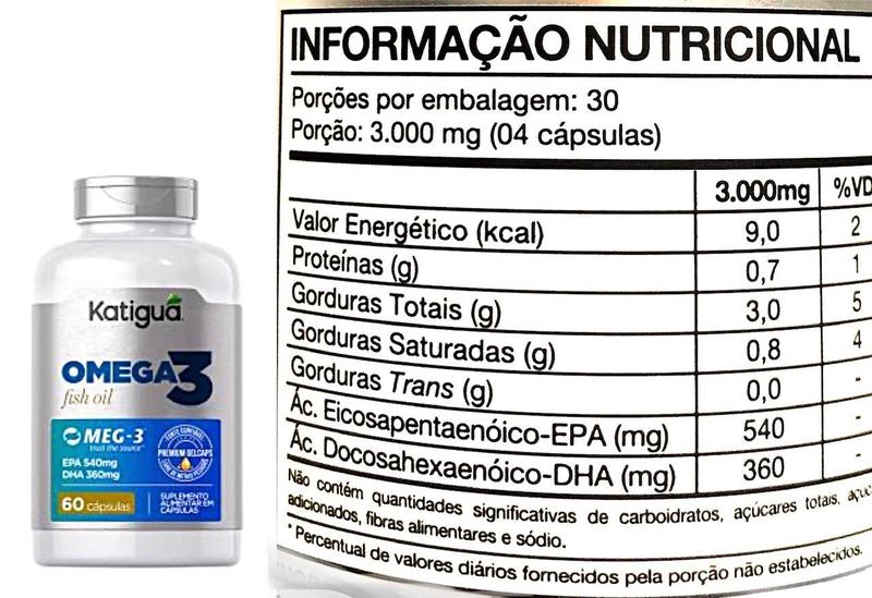 Imagem de Omega 3 Fish Oil Meg - 3 Epa 540mg Dha 360mg 60 Cápsulas.