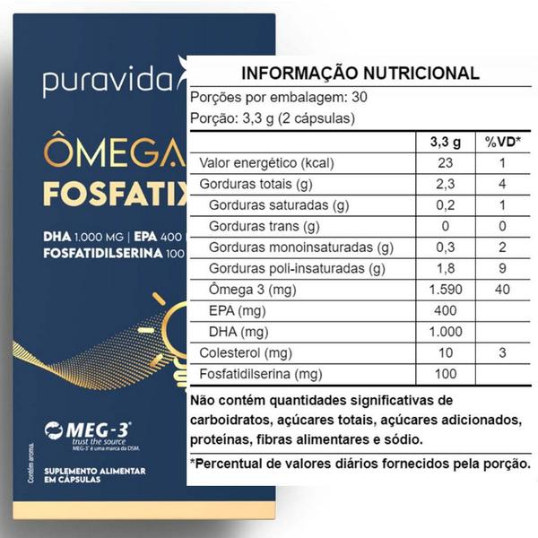 Imagem de Omega 3 Fosfatix - Com Fosfatidilserina - 60 Capsulas Softgel - Pura Vida