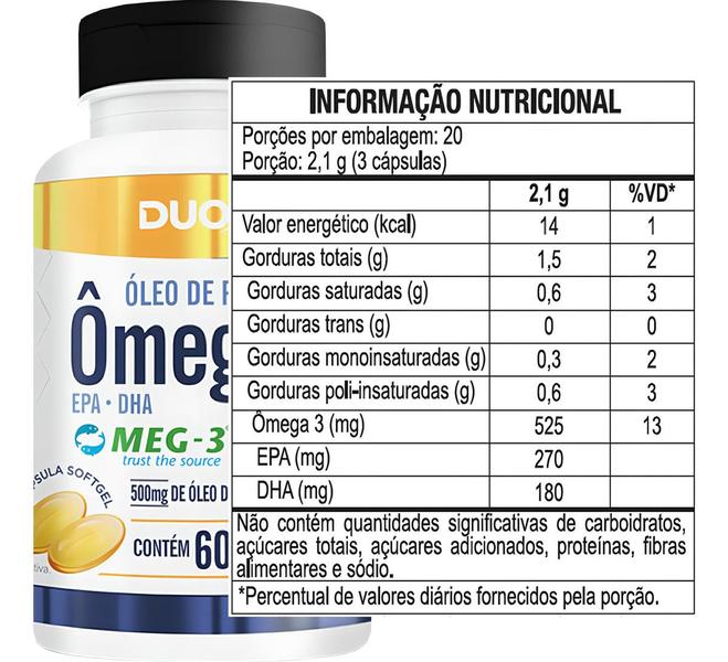 Imagem de Ômega 3 Óleo De Peixe 100% Puro 60 Cápsulas 500mg Duom