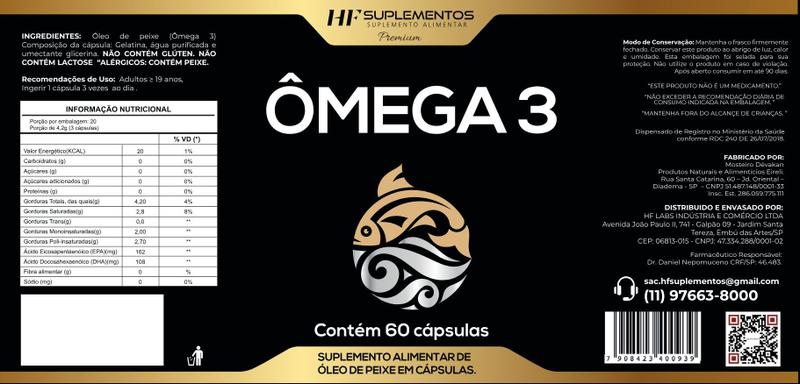 Imagem de Omega 3 oleo de peixe premium 60caps hf suplementos