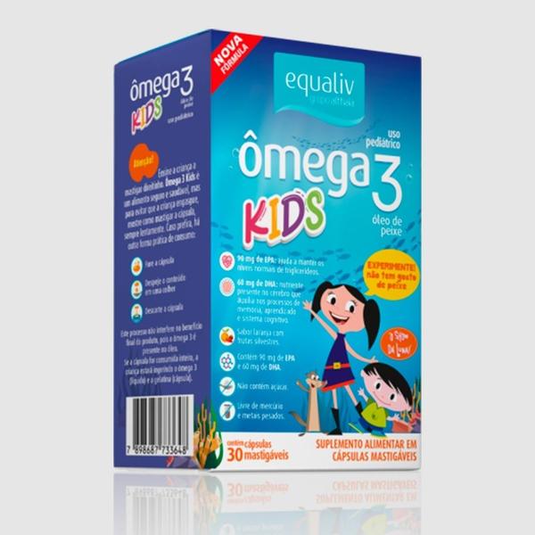 Imagem de Omega 3 Pro Kids EPA 90 mg e DHA  60 mg com 30 Cápsulas Sabor Laranja c/Frutas Silvestres Mastigáveis Equaliv