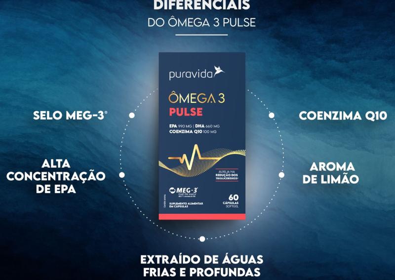 Imagem de Omega 3 Pulse (EPA 990 mg e DHA 660 mg + Coenzima Q10 de 100mg) com 60 cápsulas-Pura Vida