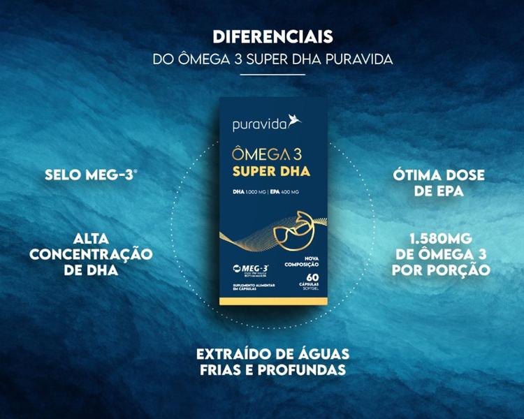 Imagem de Omega 3 Super DHA 1.000 mg + EPA 400 mg com 60 Cápsulas Softgel-Pura Vida