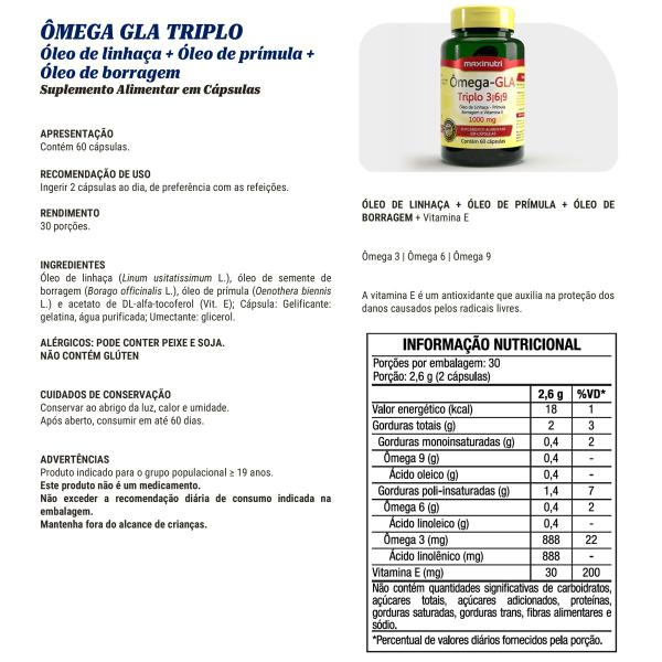 Imagem de Ômega GLA Triplo 3-6-9 60 Capsulas Loja Maxinutri