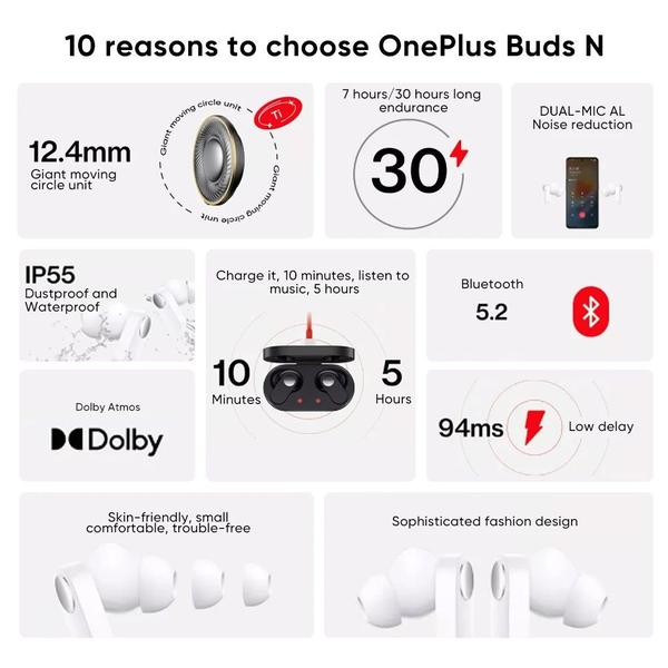 OnePlus Buds N Tws Fone de ouvido Auscultadores Fone de ouvido Bluetooth Imagem de OnePlus Buds N Tws Fone de ouvido Auscultadores Fone de ouvido Bluetooth