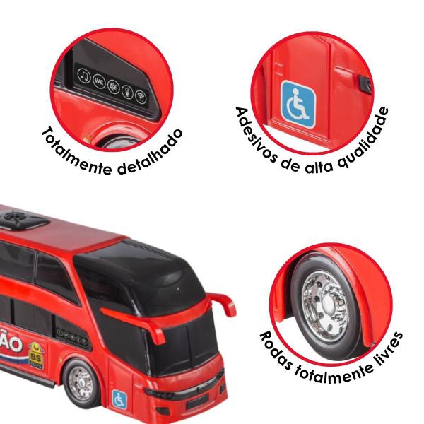 Imagem de Ônibus Bus Buzão Realista C/ 2 Andares Grande 41cm - Carrinho Infantil/Colecionar - BS Toys