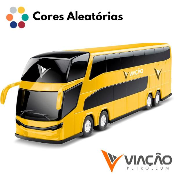 Imagem de Ônibus Miniatura de 2 Andares Viação Petrolium Cor Aleatória - Roma Brinquedo