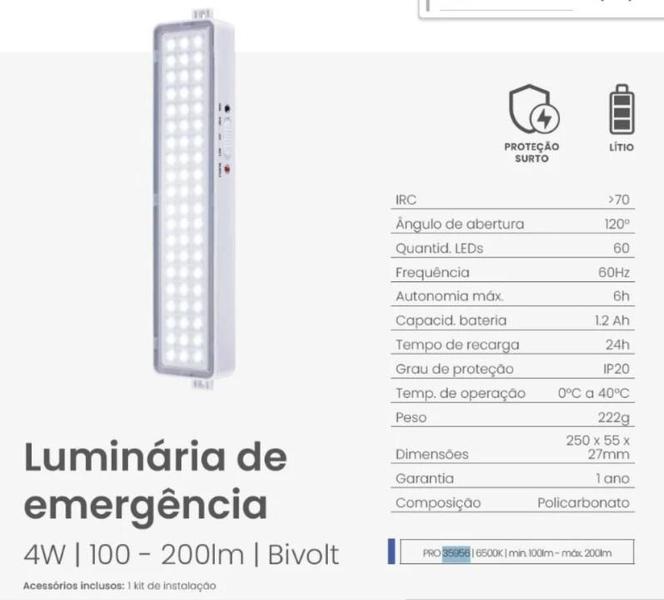 Imagem de Opus Luminaria Emergencia 4w 35956