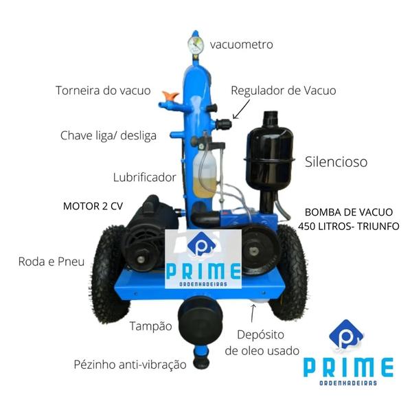 Imagem de Ordenhadeira Mecânica Móvel Bomba de vacuo 450, Motor 2 Cv, 1 Conjunto De Ordenha