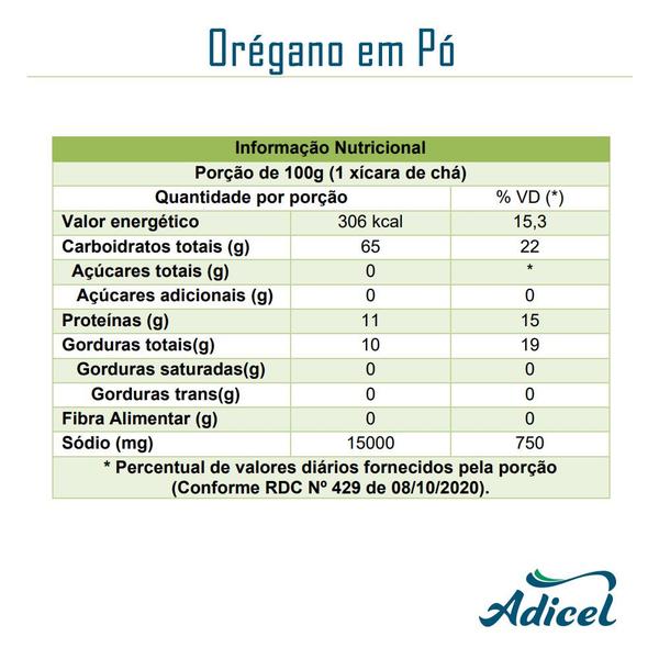 Orégano Em Pó - 300g - Adicel Ingredientes Imagem de Orégano Em Pó - 300g