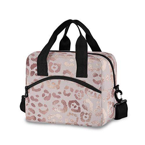 Imagem de OREZI Lunch Bag para meninas mulheres, Rose Gold Leopard Lunch Box Container com alça de ombro destacável, refrigeradores de almoço isolados para o escritório da escola