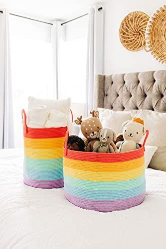 Imagem de OrganiHaus Rainbow Basket para rainbow classroom decor  Cesta de corda de algodão grande para  de decoração de sala de arco-íris Cestas de armazenamento de brinquedos e caixas de armazenamento arco-íris  Cestas de sala de aula para decoração de 