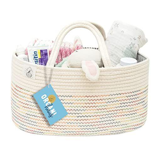 Imagem de OrganiHaus Rope Diaper Caddy Basket & Baby Changing Basket  Diaper Caddy Organizer  Cesta de Berçário & Presentes para  de Recém-Nascidos Organizador de bebês para trocar divisórias de cesta de mesa e alças - Cesta arco-íris