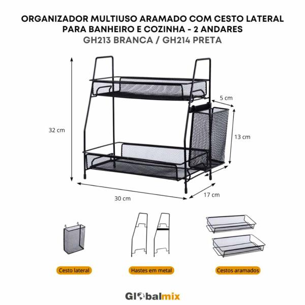 Imagem de Organizado Aramado Suporte Lateral Multiuso Dupla Prateleira