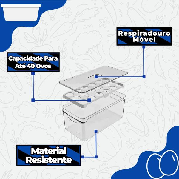 Imagem de Organizador 40 Ovos Porta Ovos Geladeira Cozinha Acrílico 6,8 Litros